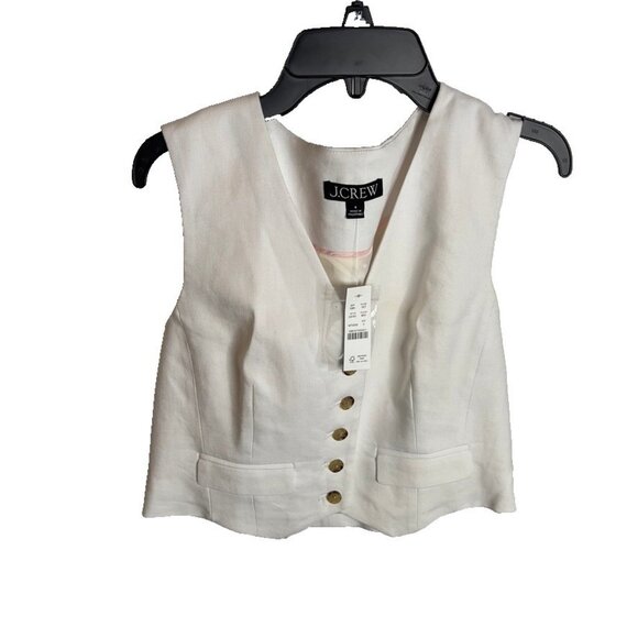 J. Crew Tops - J.Crew Womens Classic Vest Stretch Linen Blend White Size 4 CA761